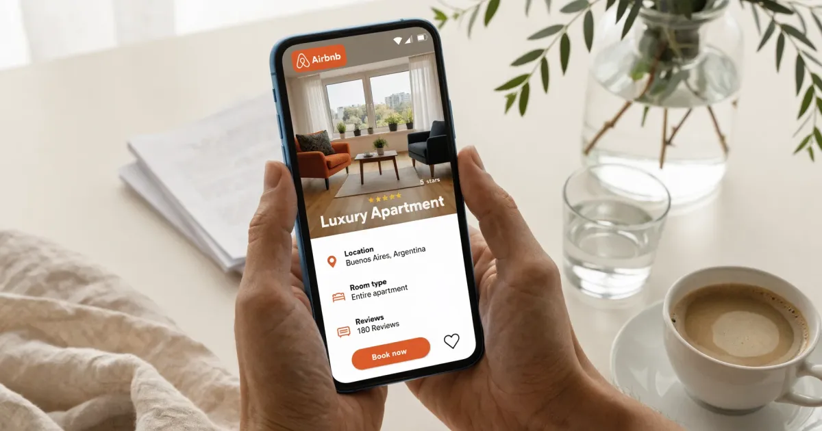 Anfitrión completando el editor de anuncio de Airbnb en su computadora en Buenos Aires