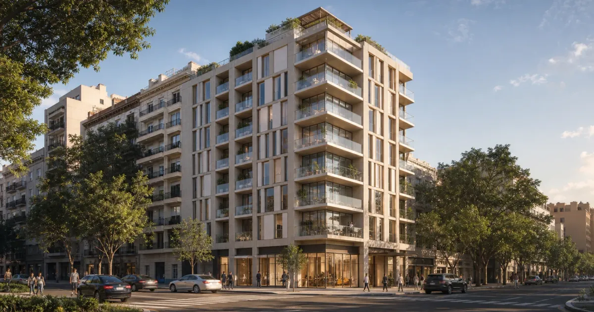 Render de un desarrollo residencial contemporáneo en Buenos Aires