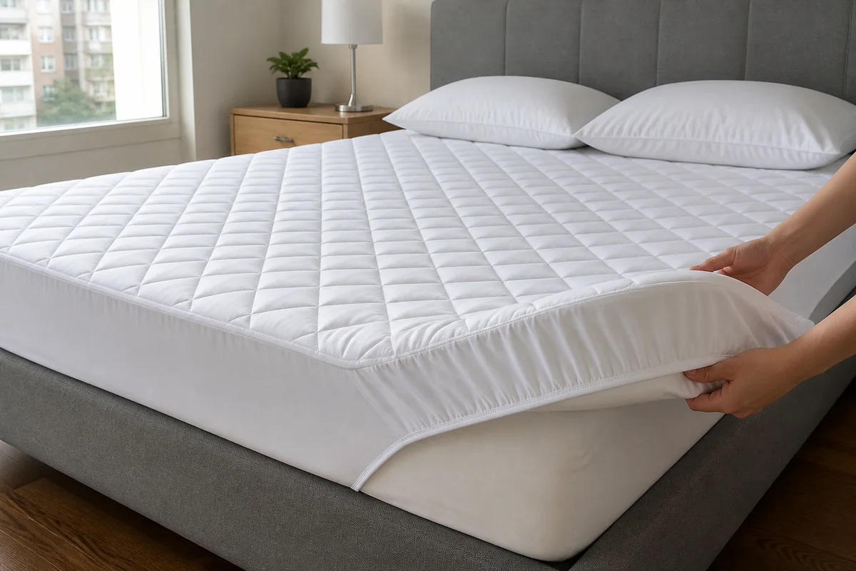Protector de colchón blanco matelaseado con faldón ajustable